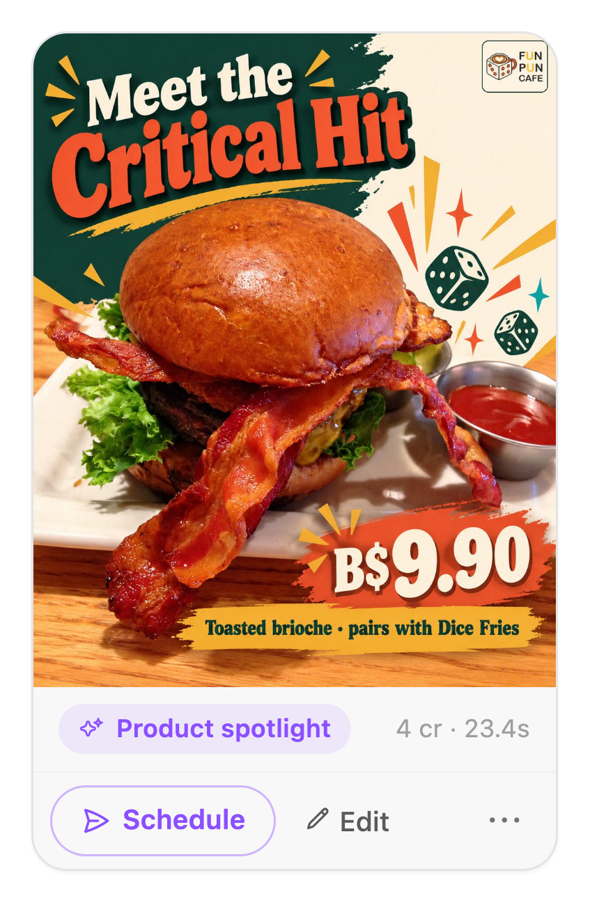 A generated post image with the template fields it was made from